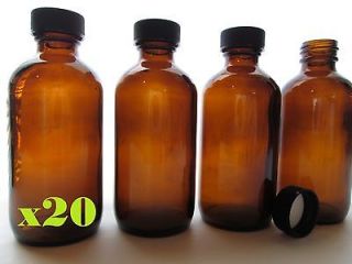 AMBER GLASS 4 OZ BOSTON ROUND STYLE BOTTLE WITH CAP ♦ 20 CT ♦ For 