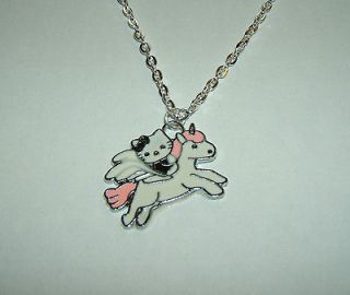 Cute Black Hello Kitty on a Unicorn Necklace Pendant with 18 Silver 
