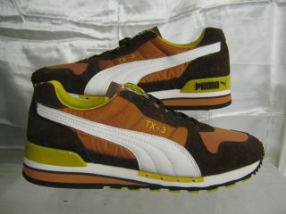 Mens Puma Brown/Yellow/W​hite leather/textil​e lace up trainers TX 