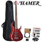 Hamer,Trans Red Electric Bass,Velocity 5 String Bass Guitar w/Gig Bag 