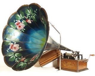 1902 Edison Standard Cylinder Phonograph w/Original Blue Flower Horn 