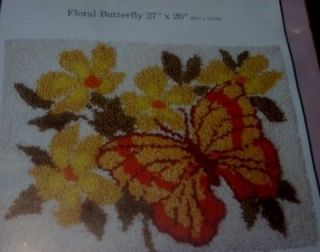 Vintage Floral Butterfly Latch Hook Rug Kit Rare