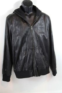 BLACK RIVET Genuine Lamb Leather Hooded Jacket Size L