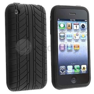 Black Tire Tread Silicone Rubber Skin Soft Gel Case Cover For iPhone 3 