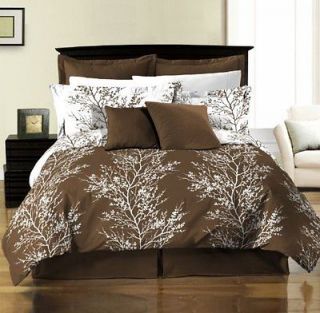 8pcs Reversible Brown White Tree Branches Bed in a Bag Comforter Set 