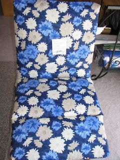 CHAIR CUSHION Outdoor Patio NAVY BLUE FLORAL REVERSIBLE