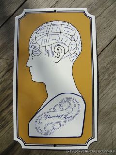 SUPERB REAL ENAMELED METAL PHRENOLOGY HEAD WALL SIGN PLAQUE FUNCTIONS 