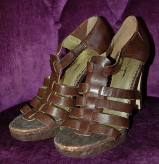 JESSICA SIMPSON Strappy GLADIATOR Sandals Chunky Bronze Shiny Cage 