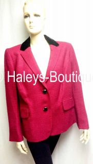 New AK Anne Klein Women Plus Size 14W Burgundy Blazer Jacket Lined 