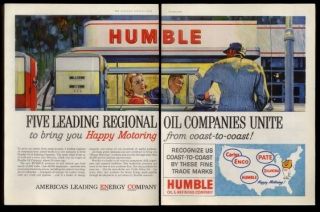 1960 Humble Oil gas station & Enco Carter Pate Oklahoma logos print ad