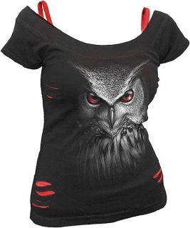 Spiral Direct Night Hunter Owl Moon 2 in 1 Distressed Gothic Tshirt 
