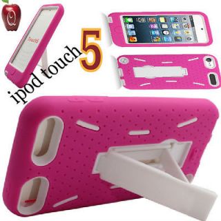 iPod Touch 5 Gen Hybrid IMPACT HARD SOFT CASE Cover HOT PINK WHITE 