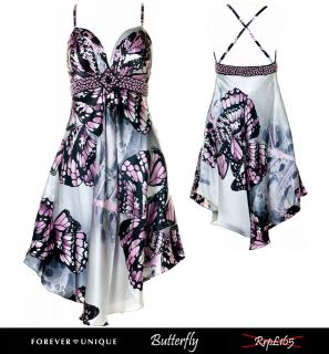 NEW FOREVER UNIQUE BUTTERFLY PRINT EMBELLISHED DRESS