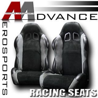 2x SP Type Suede & PVC Leather JDM Blk & Grey Reclinable Racing Seats 