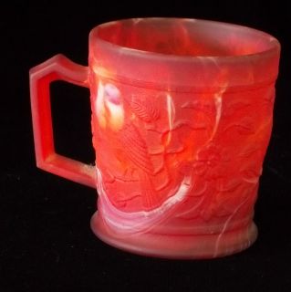 Vintage Imperial RED Slag Glass Mug~ Singing Birds/ Robin