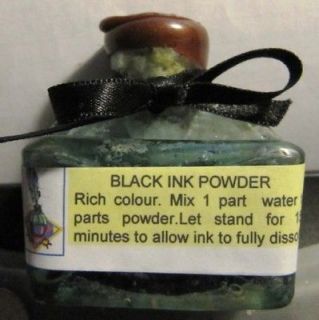 VINTAGE CABIN GLASS INK WELL/BOTTLE SEALED BLACK INK POWDER  GREAT 