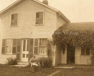 Vintage Real Photo Postcard   Old Country Home Worn Shutters Ivy c 
