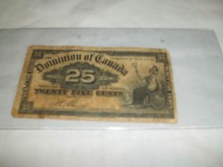 dominion of Canada 25 cent bill  1900