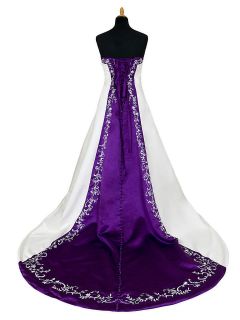 Juliet Ivory or White and Cadburys Purple, Beaded Satin Wedding Dress 