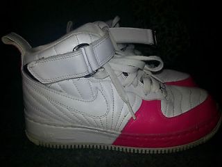 Jordan Nike Youth High Tops Strap Pink White Size 6Y/woman 8
