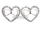 hollow heart ribbon rhinestone crystal studs earrings cocktail gold 