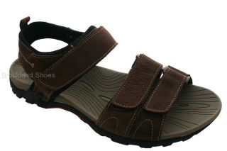 Mens Seafarer Leather Sports Beach Brown Velcro Strap Sandals Shoe 