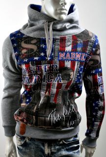 Mens Funnel Neck Hoodie Sweater Master Freedon Top USA Flag Full 