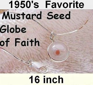 New 1950s Style Silver Mustard Seed Globe Charm Necklace with Bible 