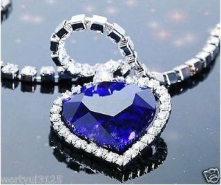 Heart Of Ocean Necklace Silver Memory Titanic Sapphire Blue Big 