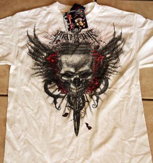 Miami Ink Winged Skull Dagger WHITE Adult Shirt tattoo