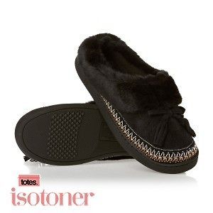 Isotoner Pillowstep Suedette Moccasin Womens Slippers   Black