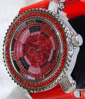MENS ICED OUT HIP HOP GR RUBY RED DIAMONDS TECHNO KING WATCH LIMITED 