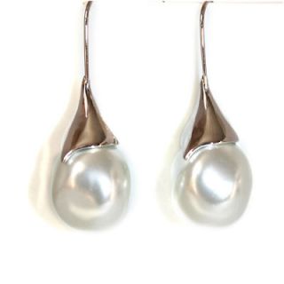 Sculptured Teardrop Large White Pearl Silver Earrings
