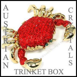Red Crab Jewelry Trinket Box with Austrian Crystals & Magnetic Closure