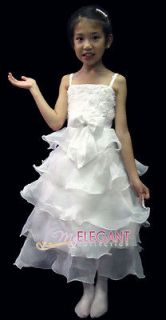 Ivory Rosette Pageant Wedding Flower Girls Dress Long Gown Sz 12 Age 