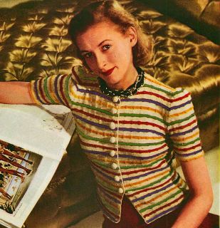 Vintage 1940s knitting pattern rainbow stripe jacket cardigan free UK 