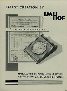 1956 Arthur Imhof Clock Company Switzerland Vintage 1956 Swiss Ad 