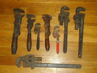 Vintage Lot 8 Adjustable Wrench Auto Tools Wood Handle Specialty 