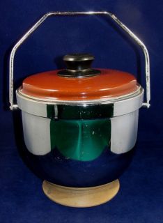 Vintage Mid Century Modern Milbern Chrome & Brown Enamel Ice Bucket 