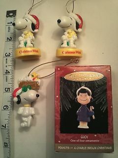 SNOOPY, WOODSTOCK, & LUCY ORNAMENTS RED PEANUTS CHRISTMAS DECOR