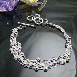   Silver Plate Charm Beads Six Chains Bracelet Bangle Jewellery