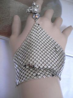   SILVER MESH METAL CHAINS BEADS SLAVE BRACELET MOROCCAN RING HAND CUFF
