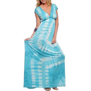 Short Sleeve Tie Dye V Neck Summer Sundress Long Evening Maxi Dress S 