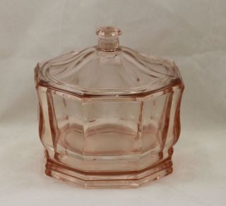 Pink Depression Glass Octagon Covered Candy Dish