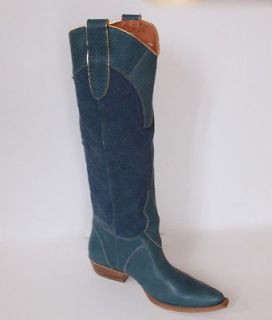 MISS SIXTY Jeanne Cowboy Blue Leather Washed Jean Pull On Boots Size 