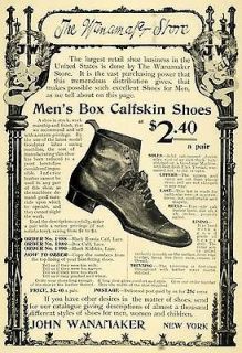 1902 Ad John Wanamaker Department Store Mens Box Calfskin Shoes New 