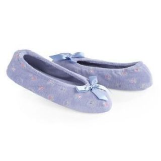 Ladies Isotoner Blue Embroidered Rosebud Terry Ballet Style Slippers