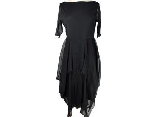 Comfy USA Elbow Sleeve Asymmetrical Dress in Black Mesh NWT M,L,XL
