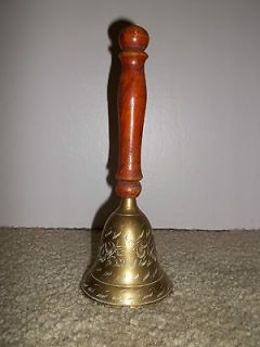 Old School Bell Wooden Handle 7 1/2 inches Tall   Leaf Pattern, Made 