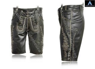 German Bavarian Lederhosen Rub Off Leather black shorts #1001